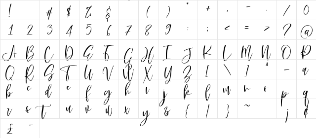 dancing moon script Regular  glyph index