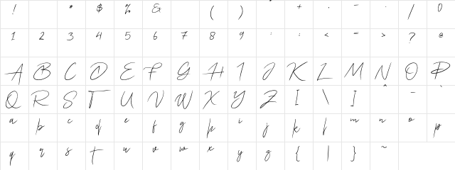 Ariel Script Regular  glyph index