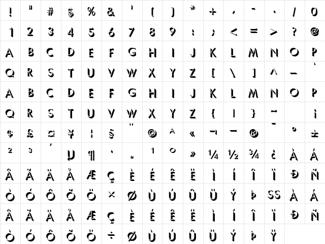 ShadowCapsSSK Regular  glyph index