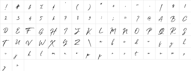 samantha Regular  glyph index