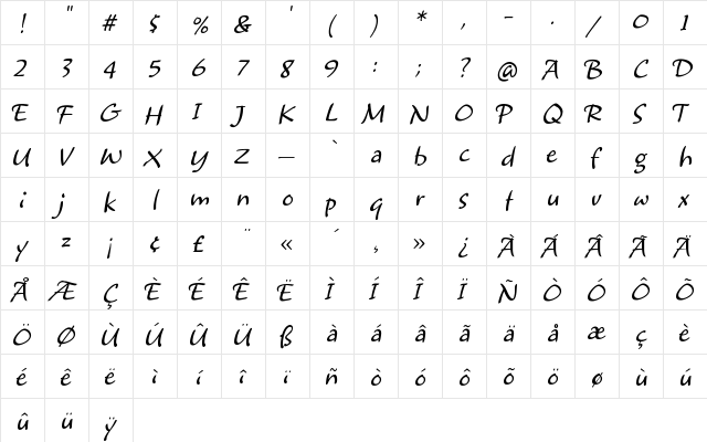 JaxHMK Regular  glyph index