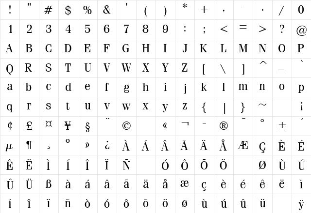 CompendiumBookSSK Regular  glyph index