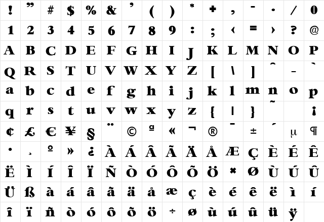 BernsteinSerial-Heavy Regular  glyph index