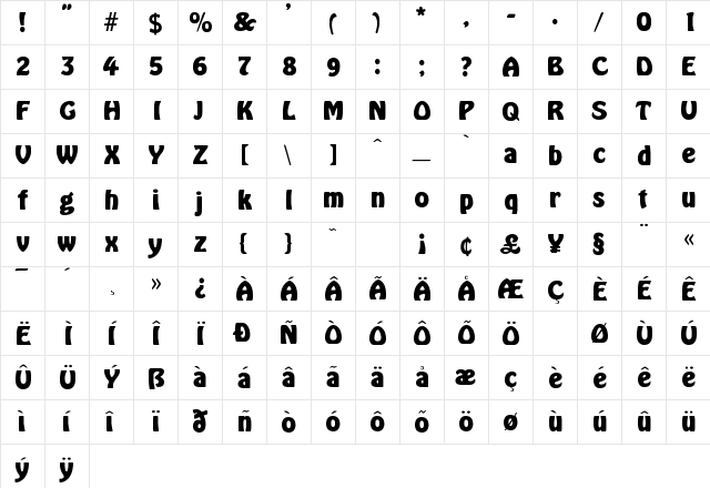 Emmett Regular  glyph index