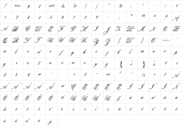 ATOldFashionScript Regular  glyph index