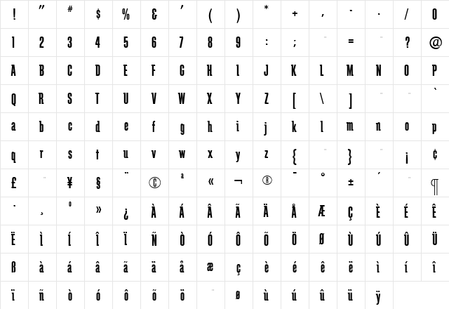 SchindlerBold Roman  glyph index