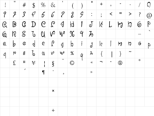 Efinea Regular  glyph index