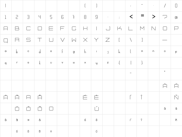 Vitrum Ex Regular  glyph index