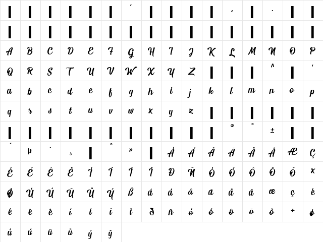 Mostley Script Regular  glyph index