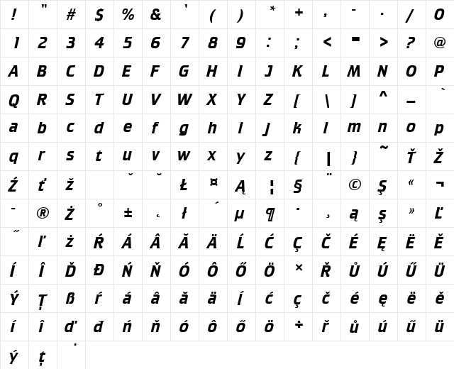 CrilleeTEE Regular  glyph index