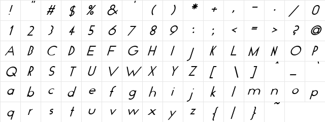 Geo-Italic Regular  glyph index