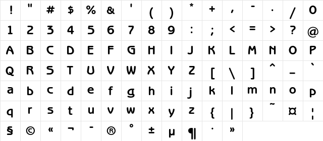 BenguiatGothicC Bold  glyph index