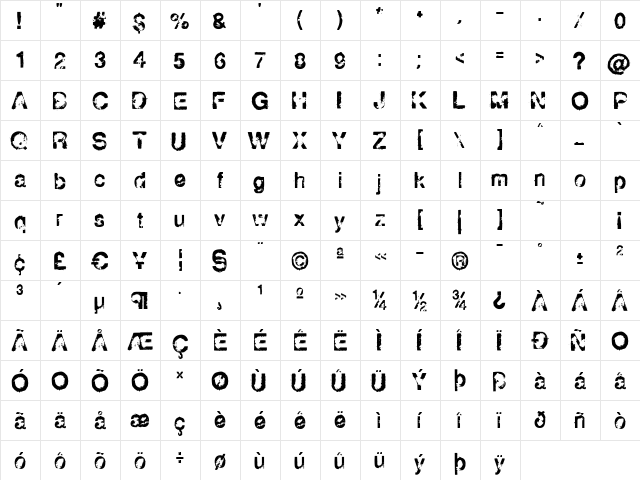 Horse Puke Regular  glyph index