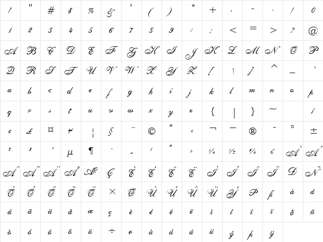 Sheer Beauty Normal  glyph index