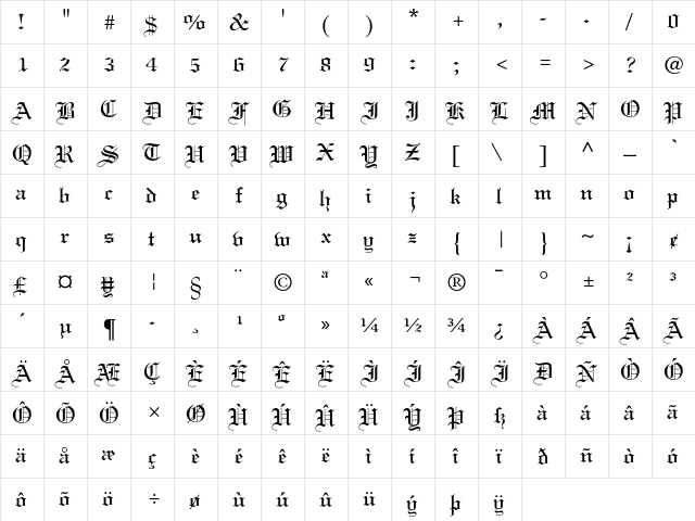 Linotext Regular  glyph index