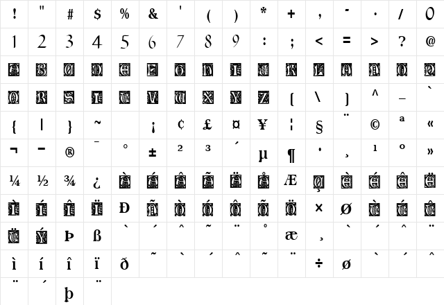 RoseyCapsFinal57 Regular  glyph index