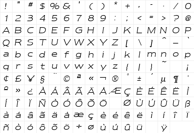 Newtext Light Italic  glyph index
