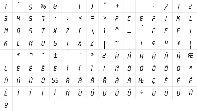 LCD Std Regular  glyph index