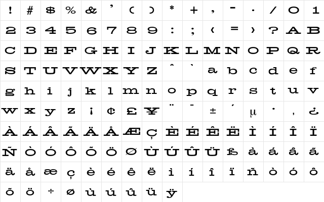 Midwest Regular  glyph index