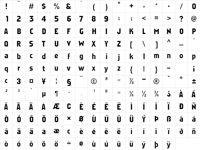 AgateSSK Regular  glyph index