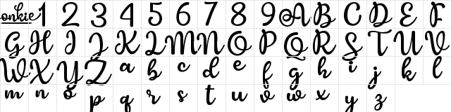 Yonkie Regular  glyph index