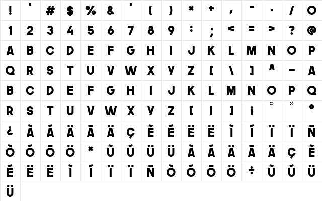 The Next Font Regular  glyph index