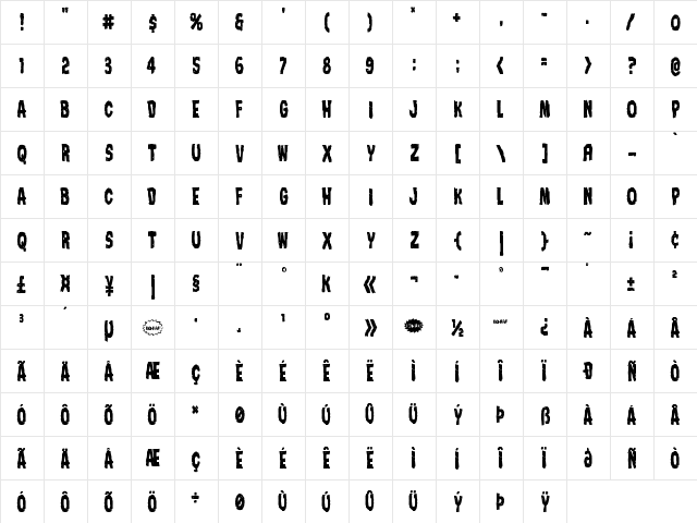 Nightmare Alley Condensed Condensed  glyph index