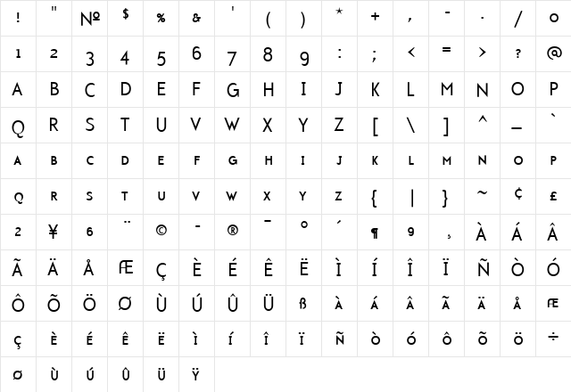 Mercury Regular  glyph index