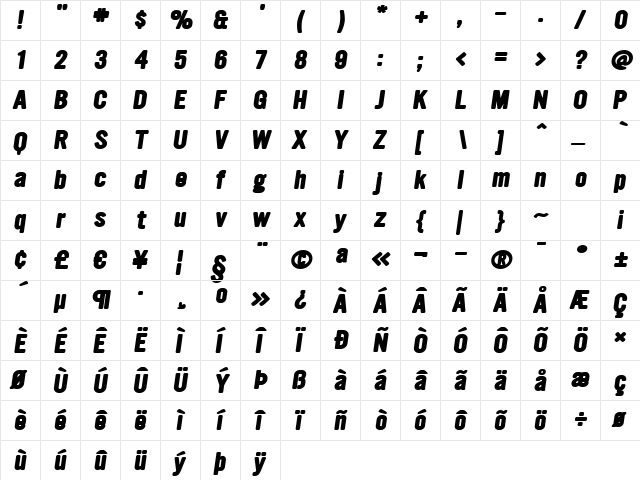 Ultramagnetic ExtraBoldOblique  glyph index
