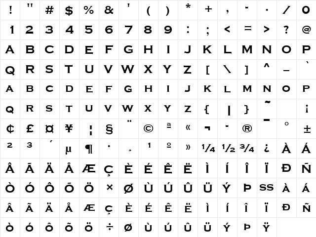 Copperplate Becker Bold Regular  glyph index