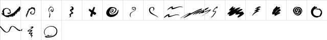 KR Swash Buckler Regular  glyph index