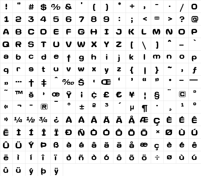 a_LineaSansBrl Bold  glyph index