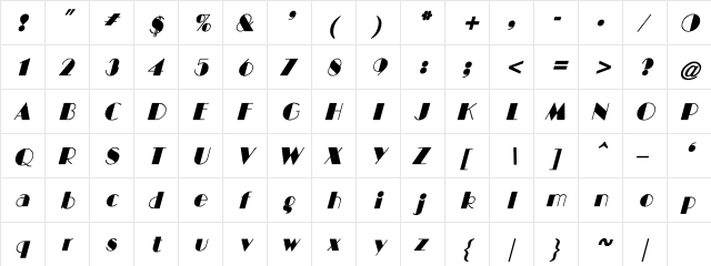 BIGCITY-Normal Italic Regular  glyph index