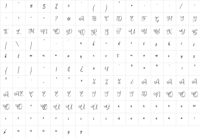 My Lovely Regular  glyph index