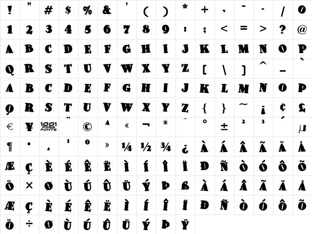 Pleasingly Plump NF Regular  glyph index