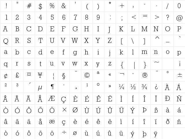 GeoSlb712 Lt BT Light  glyph index