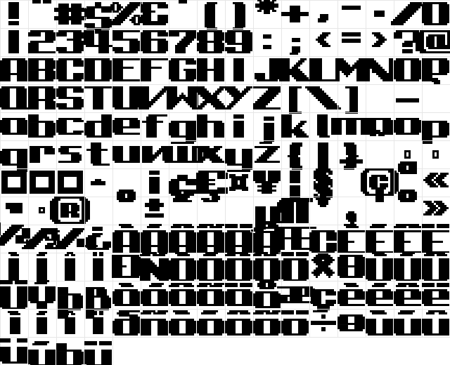 01Dominatrix Regular  glyph index