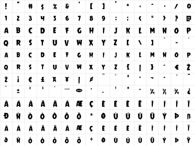 Mrs. Monster Regular  glyph index