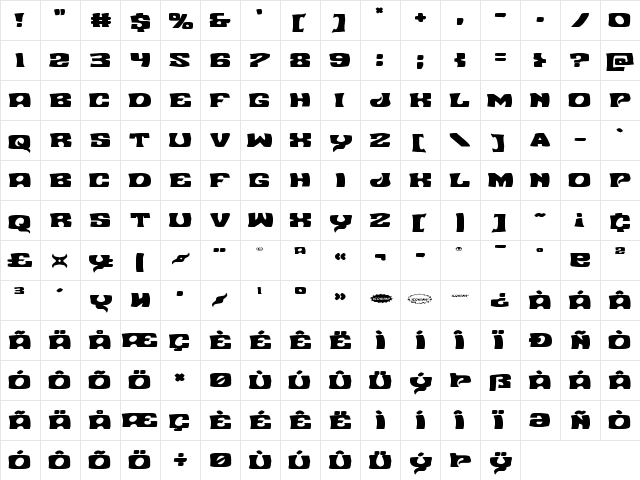 Nuevo Passion Expanded Expanded  glyph index