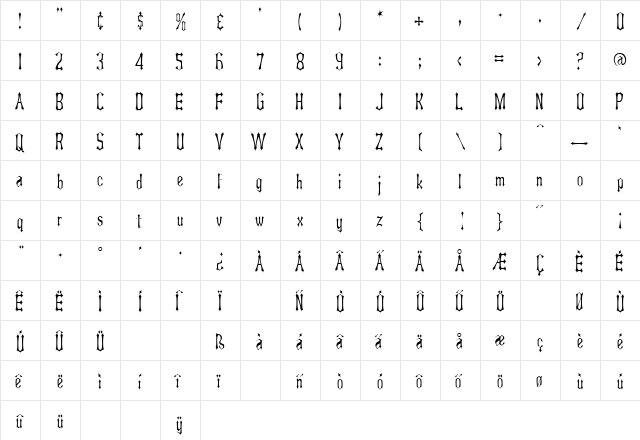 Asterx Regular  glyph index