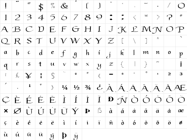 LightWave Regular  glyph index