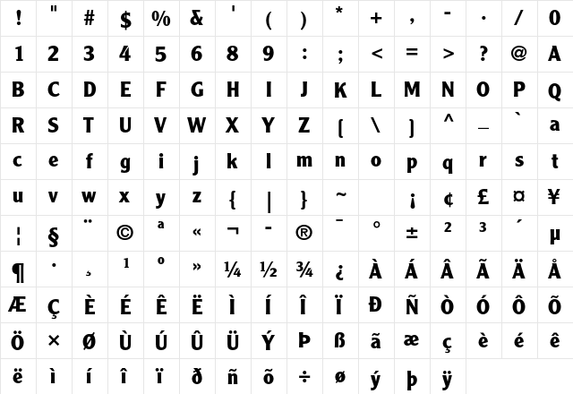 Clearface Gothic LT Std 75 Bold  glyph index