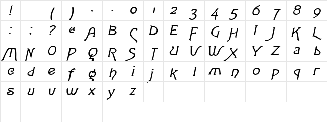LoveLettersExtended Italic  glyph index