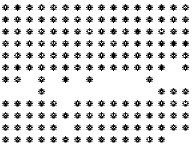 Stargit Regular  glyph index