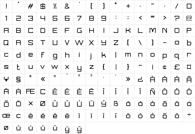 taylor Regular  glyph index