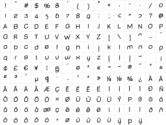 Baby MinePlump Jumping Regular  glyph index