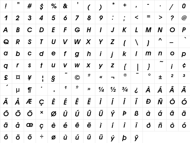 AvantGardEF DemiOblique  glyph index