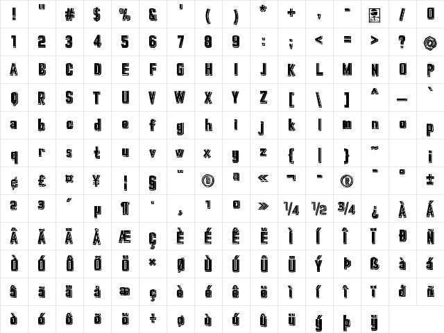 Typo Cut-Out Shadowed Demo Regular  glyph index