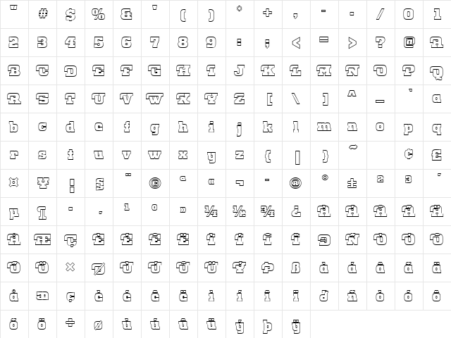 URWOkenOutP Regular  glyph index