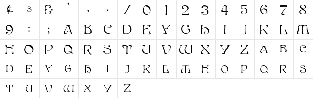 Betacapital Regular  glyph index